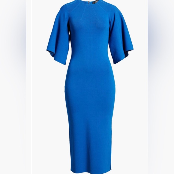 Ted Baker London Lounia Fluted Sleeve Body-Con Sweater Dress Color: Mid Blue - Picture 4 of 16